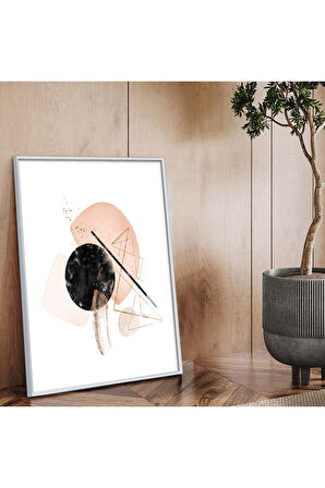 Siyah Metal Çerçeveli Geometrik Desen Modern Çizim Kırılmaz Cam Tablo