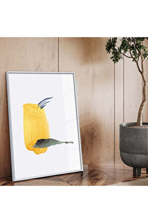 Gümüş Metal Çerçeveli Kolaj Çizim Soyut Tema Kırılmaz Cam Tablo