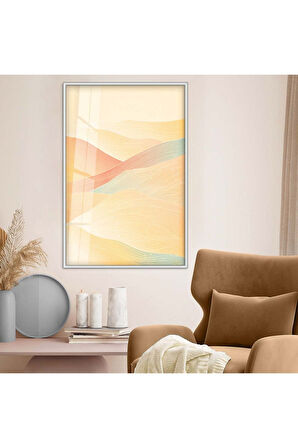 Gold Metal Çerçeveli Kolaj Çizim Soyut Tema Kırılmaz Cam Tablo