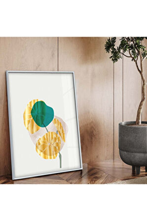 Gümüş Metal Çerçeveli Kolaj Çizim Modern Tema Kırılmaz Cam Tablo