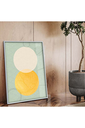 Gold Metal Çerçeveli Geometrik Desen Modern Çizim Kırılmaz Cam Tablo