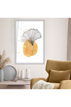 Gold Metal Çerçeveli Kolaj Çizim Çiçek Kırılmaz Cam Tablo