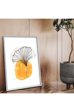 Gold Metal Çerçeveli Kolaj Çizim Çiçek Kırılmaz Cam Tablo