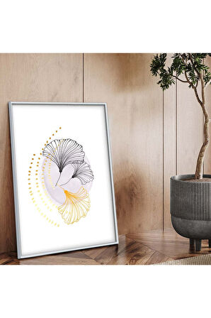 Gümüş Metal Çerçeveli Kolaj Çizim Çiçek Kırılmaz Cam Tablo