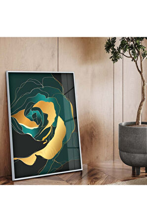 Gümüş Metal Çerçeveli Kolaj Çizim Çiçek Kırılmaz Cam Tablo