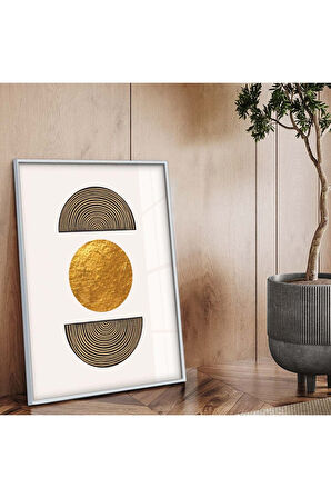 Siyah Metal Çerçeveli Geometrik Çizim Soyut Tema Çizim Kırılmaz Cam Tablo