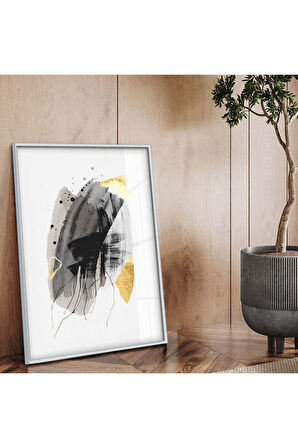 Gold Metal Çerçeveli Soyut Tema Modern Çizim Kırılmaz Cam Tablo