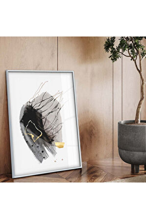Siyah Metal Çerçeveli Soyut Tema Modern Çizim Kırılmaz Cam Tablo