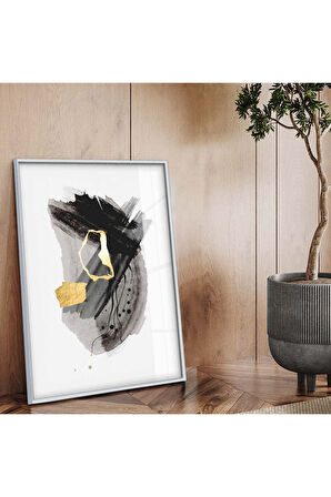 Siyah Metal Çerçeveli Soyut Tema Modern Çizim Kırılmaz Cam Tablo