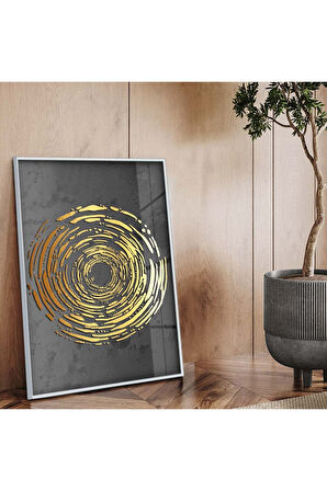 Siyah Metal Çerçeveli Gold Tema Kolaj Çizim Kırılmaz Cam Tablo
