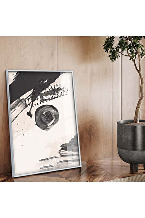 Siyah Metal Çerçeveli Kolaj Çizim Siyah Tema Kırılmaz Cam Tablo