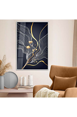 Gold Metal Çerçeveli Kolaj Çizim Kırılmaz Cam Tablo