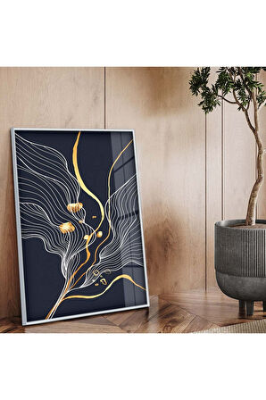 Gold Metal Çerçeveli Kolaj Çizim Kırılmaz Cam Tablo