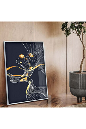 Gold Metal Çerçeveli Kolaj Çizim Kırılmaz Cam Tablo