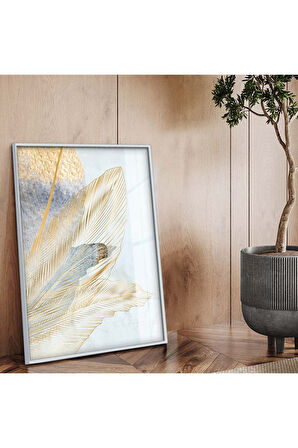 Siyah Metal Çerçeveli Modern Çizim Yaprak Desen Kırılmaz Cam Tablo