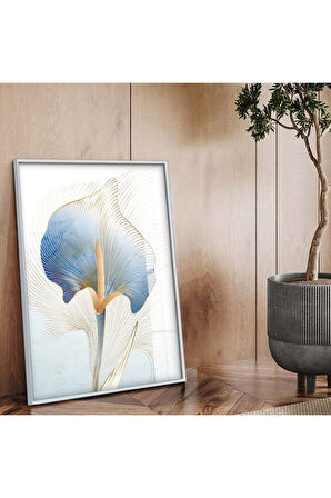 Gümüş Metal Çerçeveli Modern Çizim Çiçek Desen Kırılmaz Cam Tablo