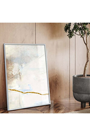 Gold Metal Çerçeveli Modern Çizim Soyut Tema Kırılmaz Cam Tablo
