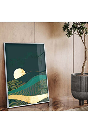 Siyah Metal Çerçeveli Kolaj Çizim Doğa Tema Kırılmaz Cam Tablo