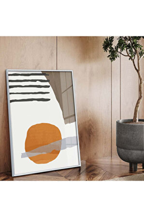 Siyah Metal Çerçeveli Kolaj Çizim Soyut Tema Kırılmaz Cam Tablo