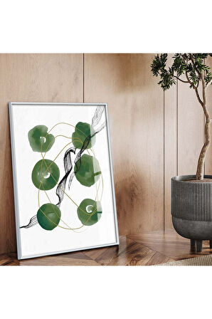 Gümüş Metal Çerçeveli Kolaj Çizim Soyut Tema Kırılmaz Cam Tablo