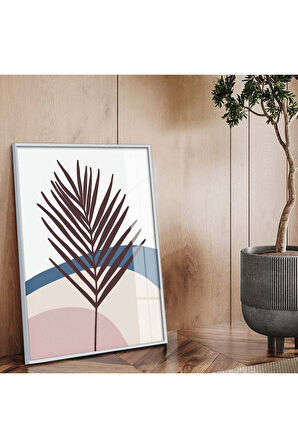 Gold Metal Çerçeveli Kolaj Çizim Yaprak Tema Kırılmaz Cam Tablo