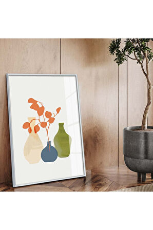 Siyah Metal Çerçeveli Modern Çizim Vazo Tema Kırılmaz Cam Tablo