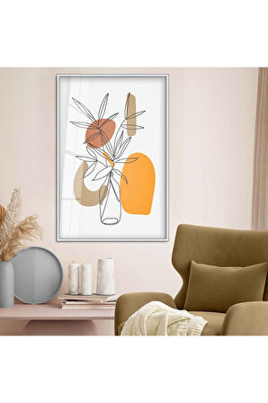 Siyah Metal Çerçeveli Kolaj Çizim Soyut Tema Kırılmaz Cam Tablo