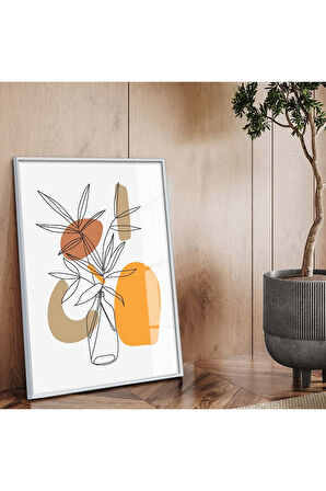 Siyah Metal Çerçeveli Kolaj Çizim Soyut Tema Kırılmaz Cam Tablo