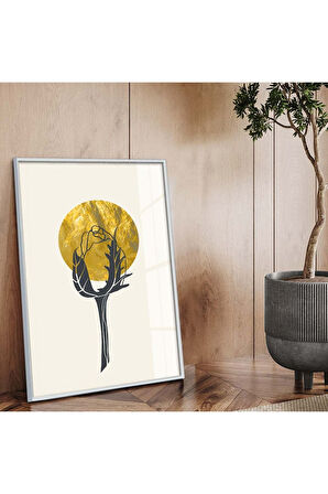 Siyah Metal Çerçeveli Modern Çizim Gül Tema Kırılmaz Cam Tablo