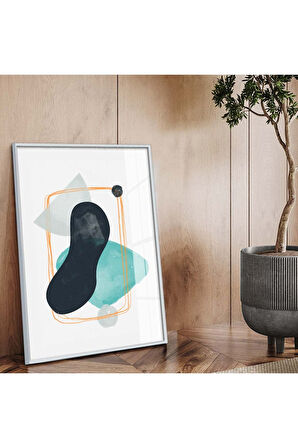 Siyah Metal Çerçeveli Modern Çizim Soyut Tema Kırılmaz Cam Tablo