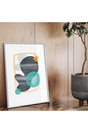 Gümüş Metal Çerçeveli Modern Çizim Soyut Tema Kırılmaz Cam Tablo