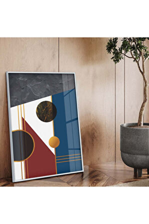 Gold Metal Çerçeveli Modern Çizim Geometrik Desen Kırılmaz Cam Tablo