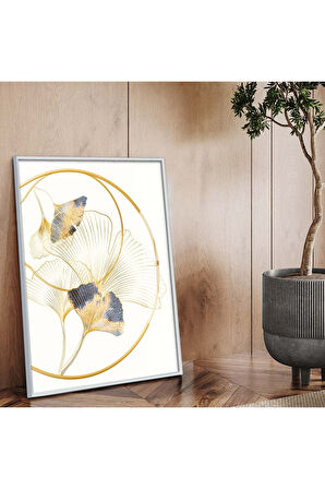 Siyah Metal Çerçeveli Kolaj Çizim Çiçek Desen Kırılmaz Cam Tablo