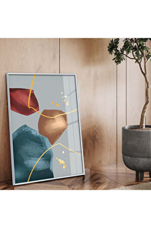 Siyah Metal Çerçeveli Kolaj Çizim Soyut Tema Kırılmaz Cam Tablo