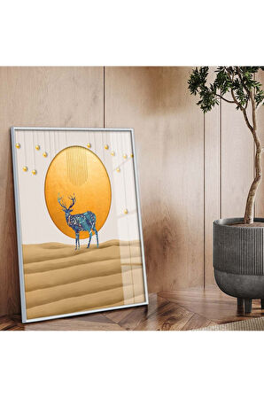 Siyah Metal Çerçeveli Modern Çizim Geyik Tema Kırılmaz Cam Tablo