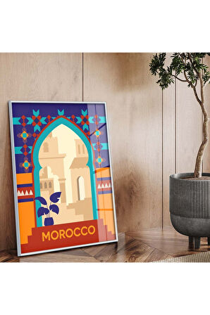 Siyah Metal Çerçeveli Modern Çizim Seyahat Tema Kırılmaz Cam Tablo