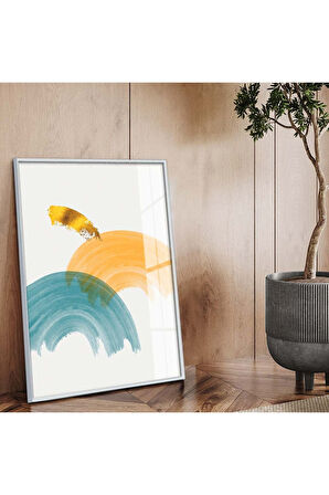 Gold Metal Çerçeveli Modern Çizim Soyut Tema Kırılmaz Cam Tablo