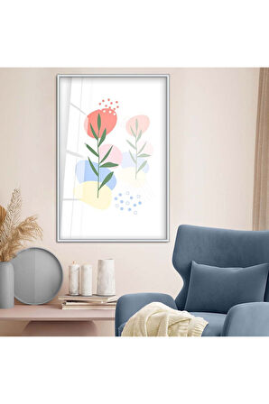 Siyah Metal Çerçeveli Modern Çizim Yaprak Tema Kırılmaz Cam Tablo