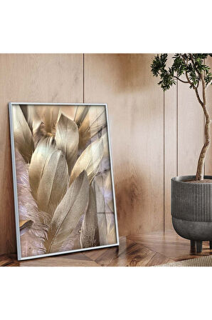 Gold Metal Çerçeveli Kuş Tüyü Kırılmaz Cam Tablo