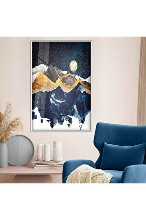 Siyah Metal Çerçeveli Kolaj Çizim Soyut Tema Kırılmaz Cam Tablo