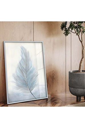 Siyah Metal Çerçeveli Beyaz Kuş Tüyü Kırılmaz Cam Tablo