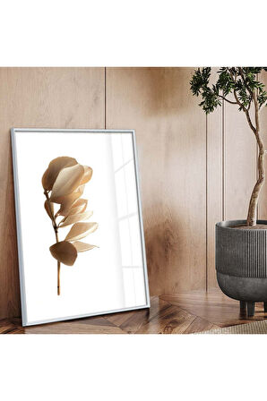 Siyah Metal Çerçeveli Yaprak Desen Kırılmaz Cam Tablo