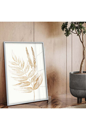 Gold Metal Çerçeveli Yaprak Desen Kırılmaz Cam Tablo