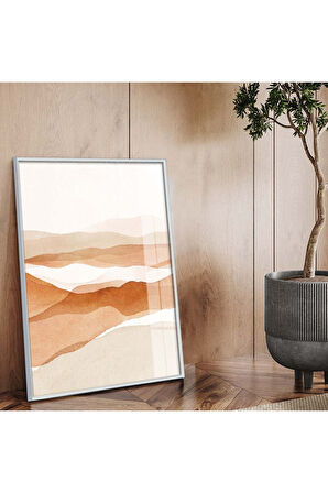 Gold Metal Çerçeveli Kolaj Çizim Soyut Tema Kırılmaz Cam Tablo