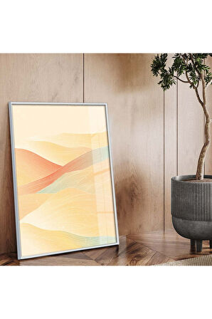 Gold Metal Çerçeveli Kolaj Çizim Soyut Tema Kırılmaz Cam Tablo