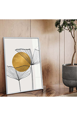 Gümüş Metal Çerçeveli Kolaj Çizim Modern Tema Kırılmaz Cam Tablo