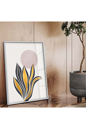 Gold Metal Çerçeveli Kolaj Çizim Modern Tema Kırılmaz Cam Tablo