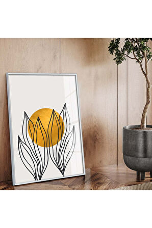 Siyah Metal Çerçeveli Kolaj Çizim Modern Tema Kırılmaz Cam Tablo