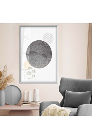 Gold Metal Çerçeveli Geometrik Desen Modern Çizim Kırılmaz Cam Tablo