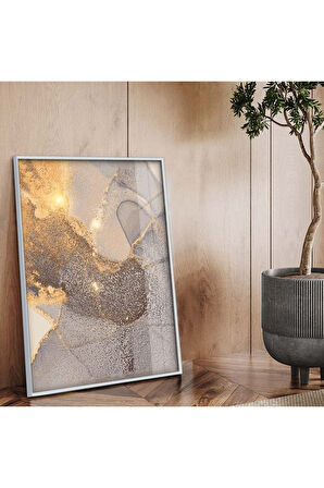 Gümüş Metal Çerçeveli Soyut Tema Modern Çizim Kırılmaz Cam Tablo